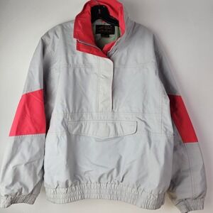 Eddie Bauer‎ Womens Red Gray Colorblock Anorak Windbreaker Large Goretex Jacket